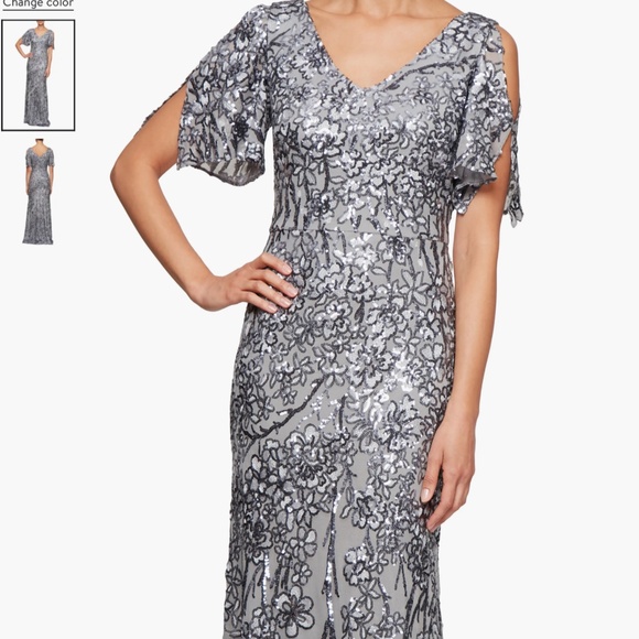 Alex Evenings Sequin Lace Cold Shoulder Trumpet Evening Gown, size 10 - Picture 1 of 13